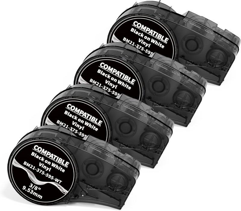 Wonfoucs Compatible Label Tape Replacement for M21-375-595-WT All-Weather Vinyl Labels Tape for Indoor/Outdoor ID, Lab and Equipment Labeling, Black on White, .375" 21' L, 4 Pack - Image 1
